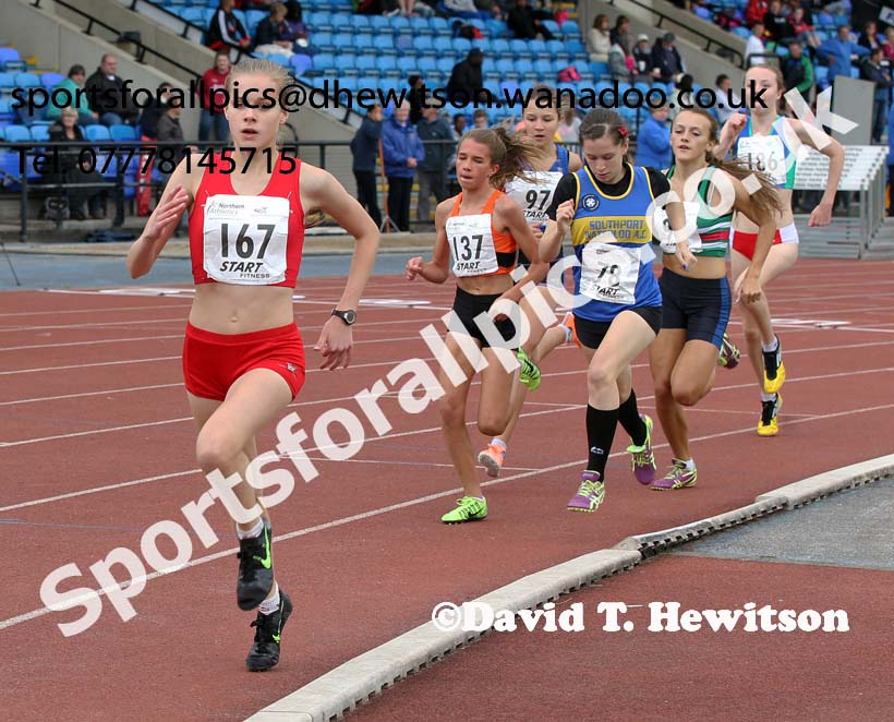 Under-15 girls 800 metres, Northern Under-15 and under-17 Championships, Wigan. Photo: David T. Hewitson/Sports for All Pics
